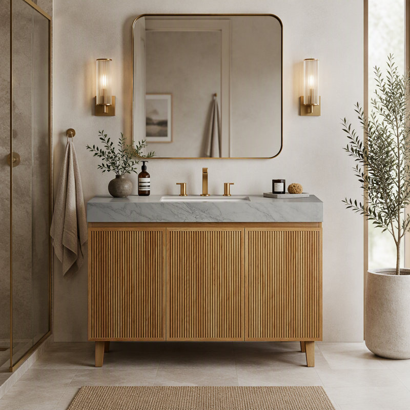 Meuble-lavabo autoportant 48 po Carrara, Walnut, 48" W, LIGHT GREY
