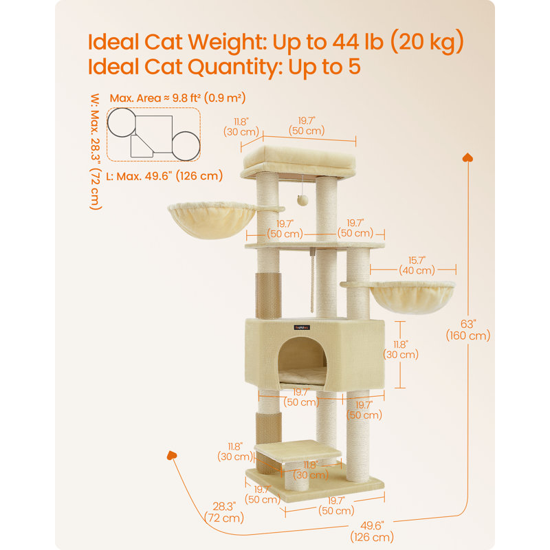 160 X 50 X 50 Cm 160cm H Cat Tree, Yellow