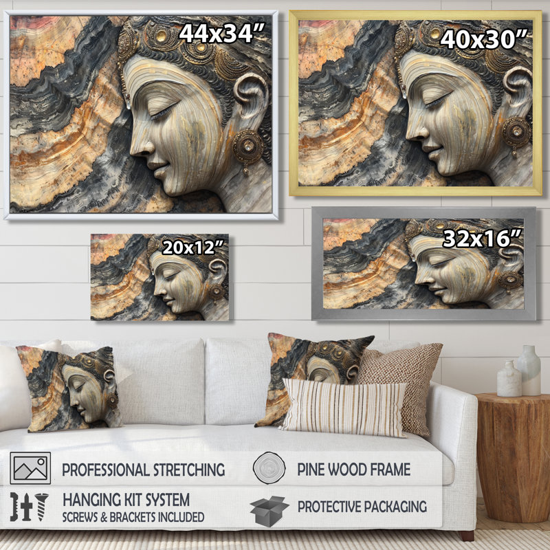 «Hafley Hinduism God Meditation To The Marble» - Art mural de l'hindouisme, Impression d'un seul cadre photo, Argent argent