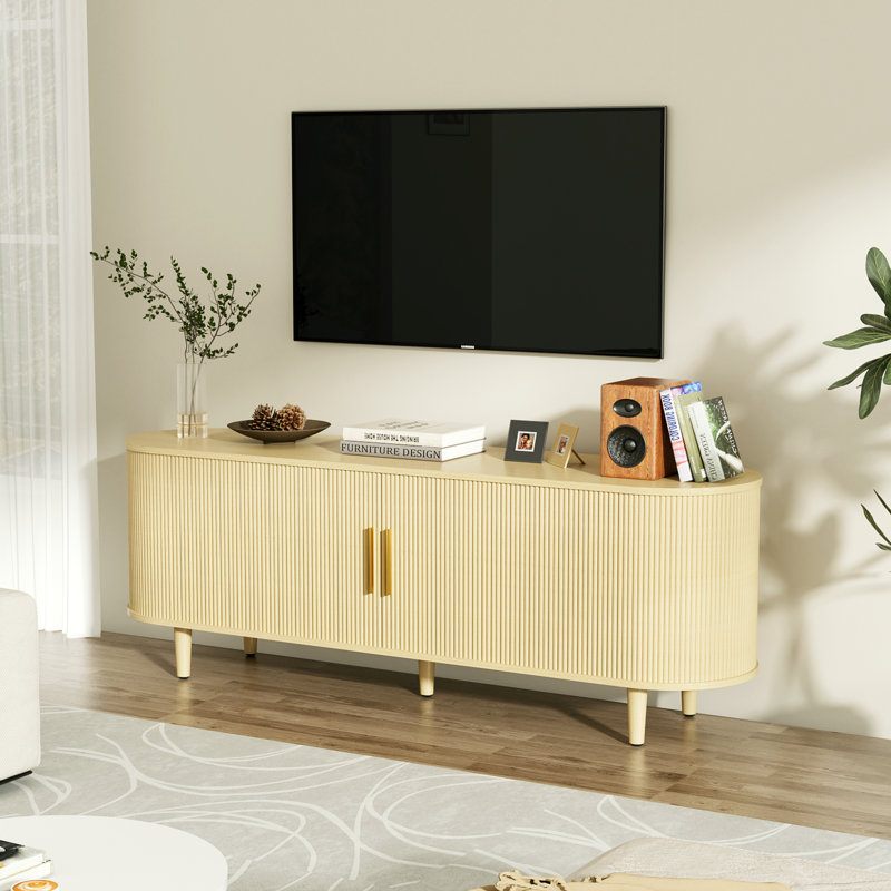 63" Wood Tv Stand With Storage And Adjustable Shelves Curved Design Fit Up To 60" Tvs