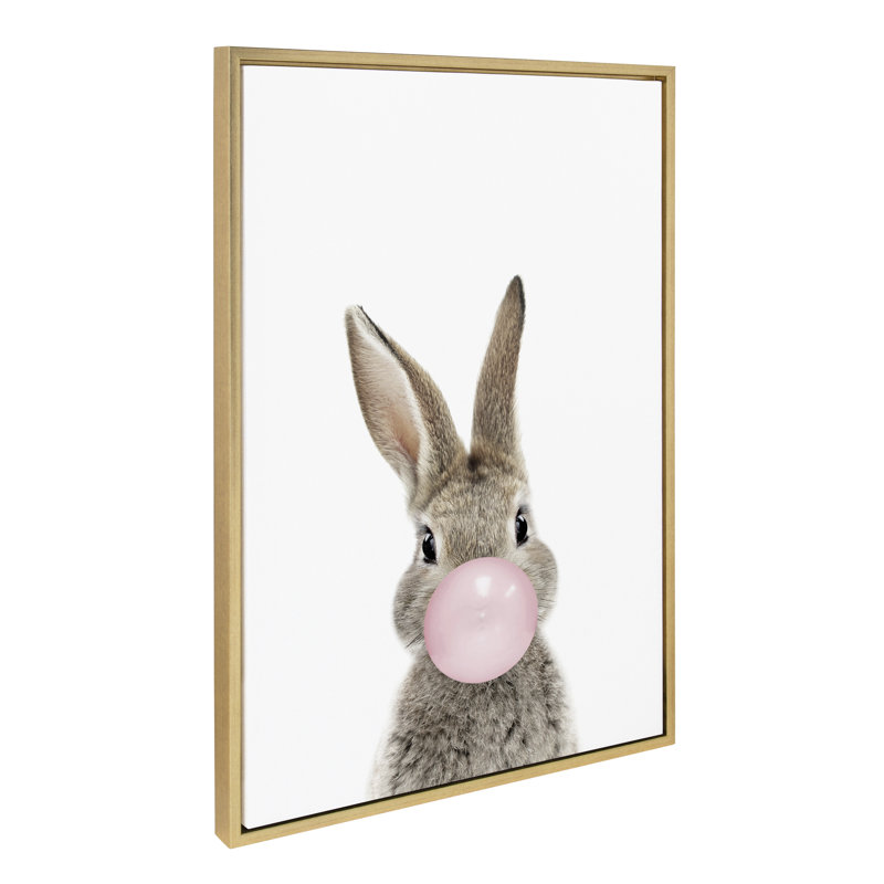 «Bubble Gum Bunny» par Amy Peterson, reproduction d'art sur toile encadrée, H 33 po x l 23 po, Doré