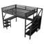 Lit mezzanine en métal avec bureau intégré en forme de L et garde-robe