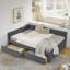 Structure de lit double capitonnée pleine grandeur avec deux tiroirs, structure de canapé-lit avec dossier confortable et accoudoirs, velours, gris (79,5 po x 58 po x 25 po)-259271454
