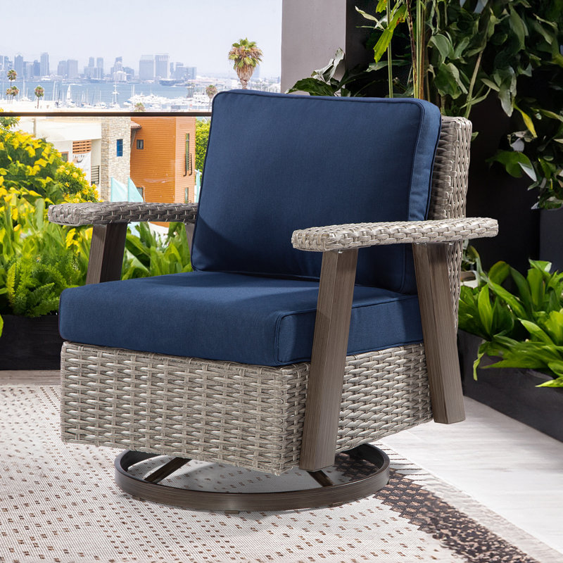 Chaise berçante d'extérieur en polyéthylène (PE) avec coussins Azalee, Bleu