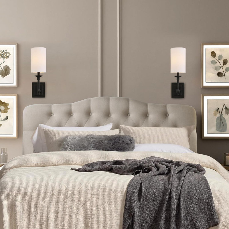 Linen Upholstered Headboard-Modern-Adjustable Height-Button Tufting, Beige, Queen