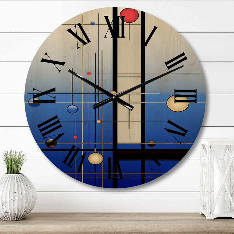 Pucida Futuristic Minimalism Full Moon Awareness II - Modern Geometric Oversized Wood Wall Clock, Medium
