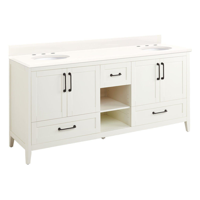 72" Burfield Double Bathroom Vanity Set with Oval Undermount Sinks, 8" Widespread, Arctic White Quartz, White