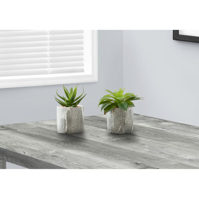 2Pcs Artificial Succulent Plants, 6" In Height, Faux Greenery Grey Cement Pots For Room Allure Plants Pair, Tall, Leaves Space Chic