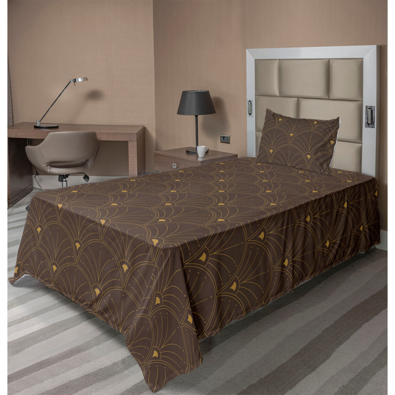 Ensemble de draps à motif de feuilles de palmier 4 pièces Ambesonne, Ensemble de draps pour lit simple avec 1 taie d'or