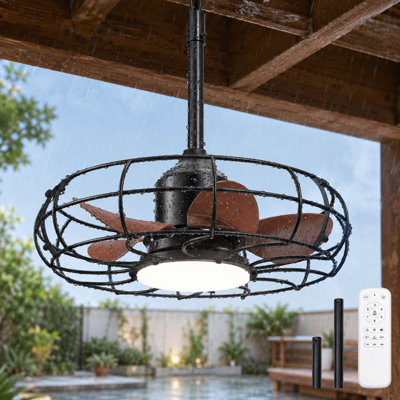 20 Inch Outdoor Ceiling Fan with Light, IP65 Waterproof Plug-In Caged Hanging Fan with Remote Control, 3 CCT LED Light, 6 Speeds Reversible DC Motor Fan for Patio, Gazebo, Pergola & Porch