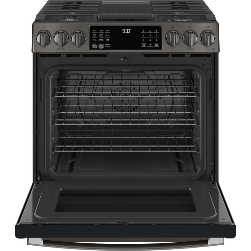 GE Profile™ 30" Smart Slide-In Front-Control Gas Range with No Preheat Air Fry, Black Stainless Steel