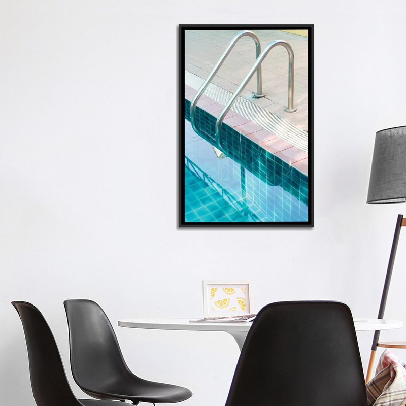 « rétro piscine piscine »-impression photo, Toile avec cadre noir, H 48 po x l 32 po x P 1,5 po