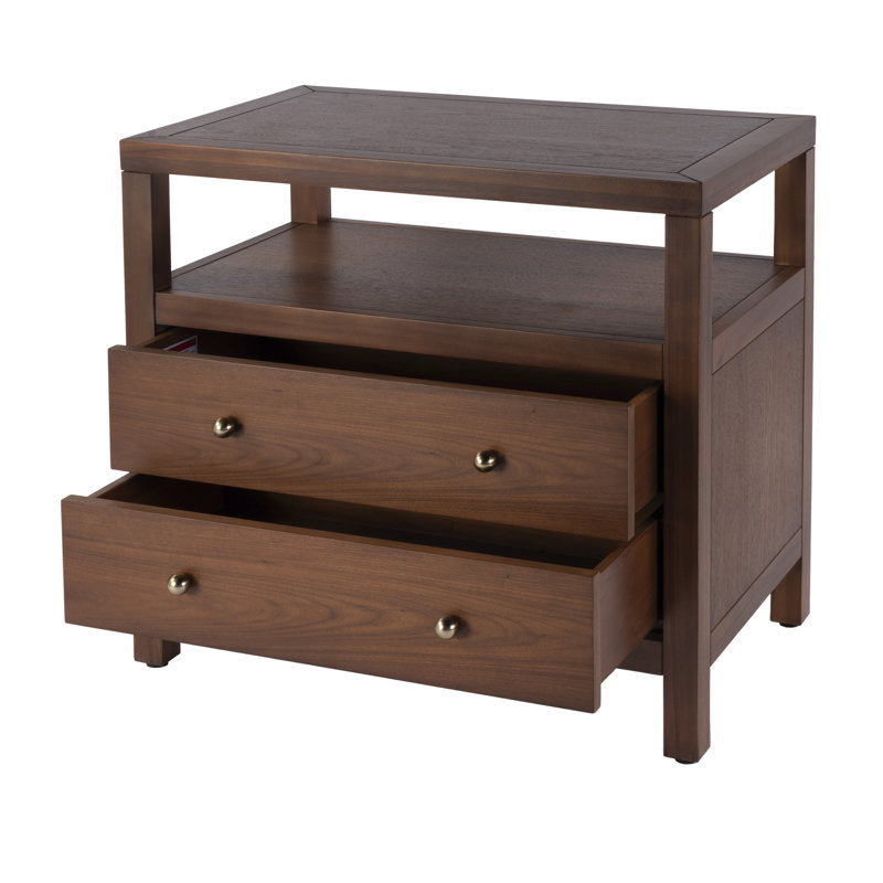 Nora 2-Drawer Wide Nightstand, Walnut