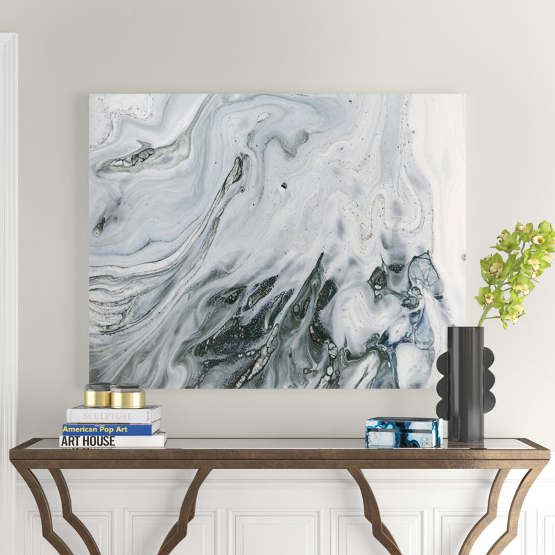 Marbre gris et blanc avec puissance dorée - reproduction d'art sur toile, H 24 po x l 36 po x P 1 po, Toile tendue