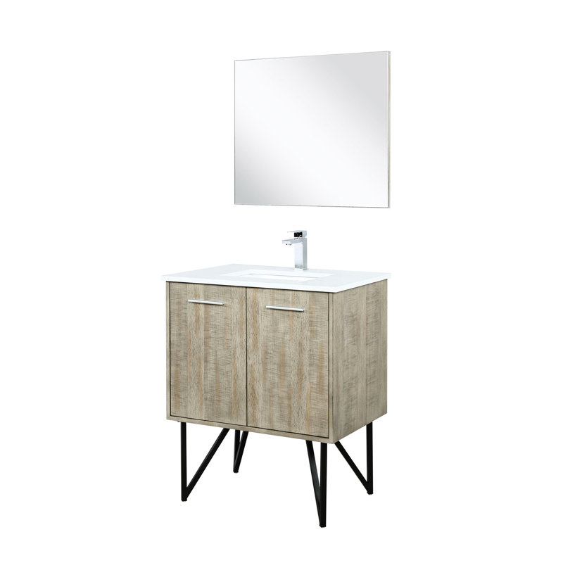 Meuble-lavabo rustique avec comptoir en marbre, robinet inclus, 28 po Miroir - Grattoir et teinture pour dessus de salle de bain, attrait