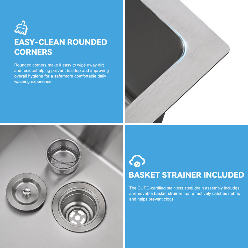 32"L × 19"W Drop-in Single Bowl Stainless Steel Kitchen Sink, Brushed Nickel