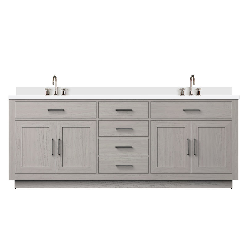 Ensemble de meuble-lavabo double en chêne l 84 po x P 22 po Abbey, Chêne blanc, Quartz blanc