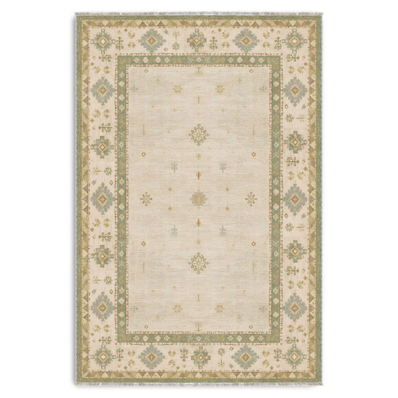Tapis beige antidérapant en chenille Kilim Beige Green Anatolian, Rectangle 5'3" x 6'7"
