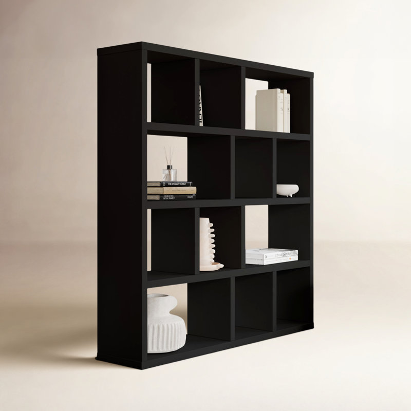 Bibliothèque en bois manufacturé Stetson, (4 tablettes) H 63 po x l 59 po x P 13 po, Noir pur