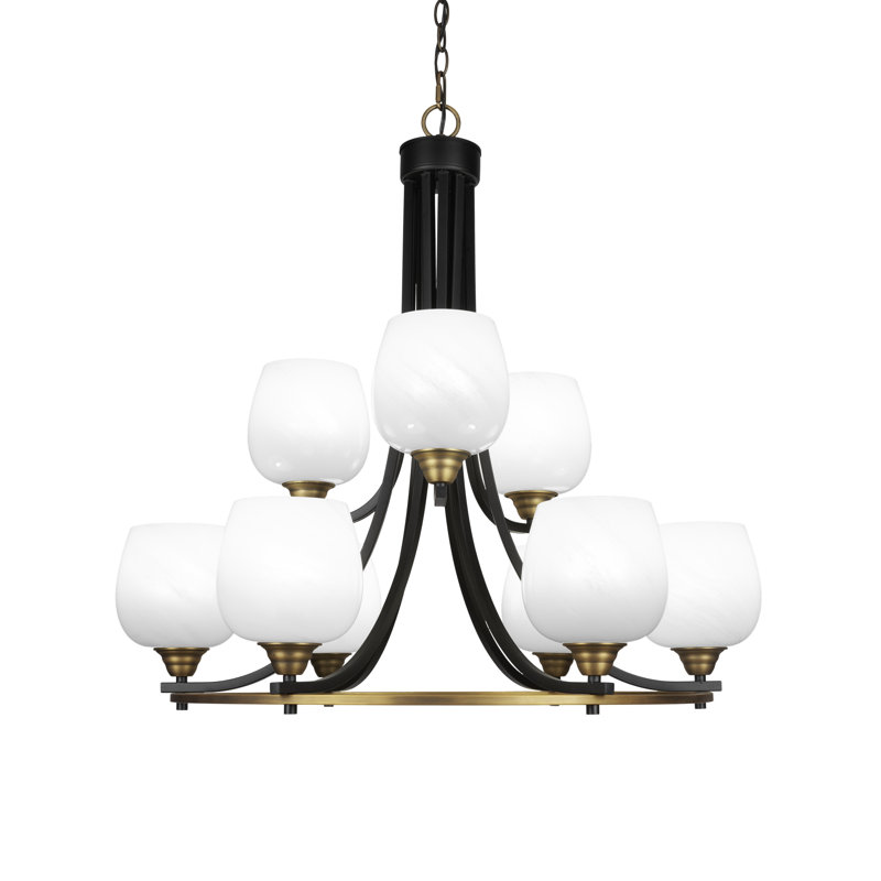 Lustre 9 lumières, Nickel brossé, Blanc