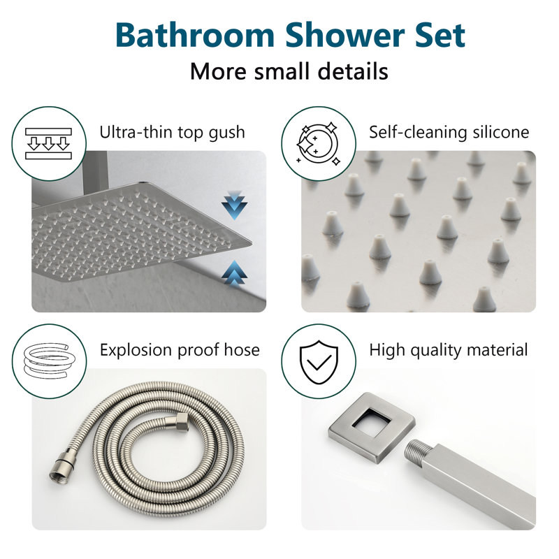 10" Bathroom Luxury Combo Set Ceiling Mounted Rainfall Shower Head And Handle System, Brushed Nickel