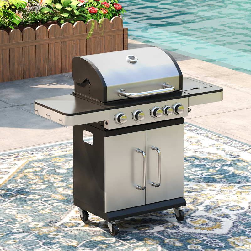 Barbecue autoportant au propane liquide 4 brûleurs 46 500 BTU avec brûleur latéral et armoire