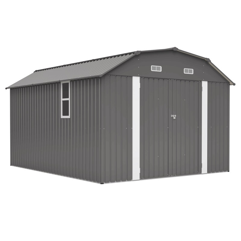 10X12 Ft Outdoor Storage Shed, Heavy Duty Rust-Resistant Steel Tool Shed With Floor Frame Kit, Brown