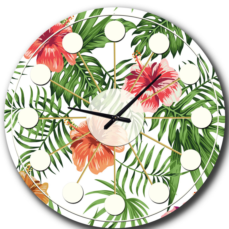 Horloge murale style tropical Mid-Century Tropical Botanicals and Flowers II, Moyenne