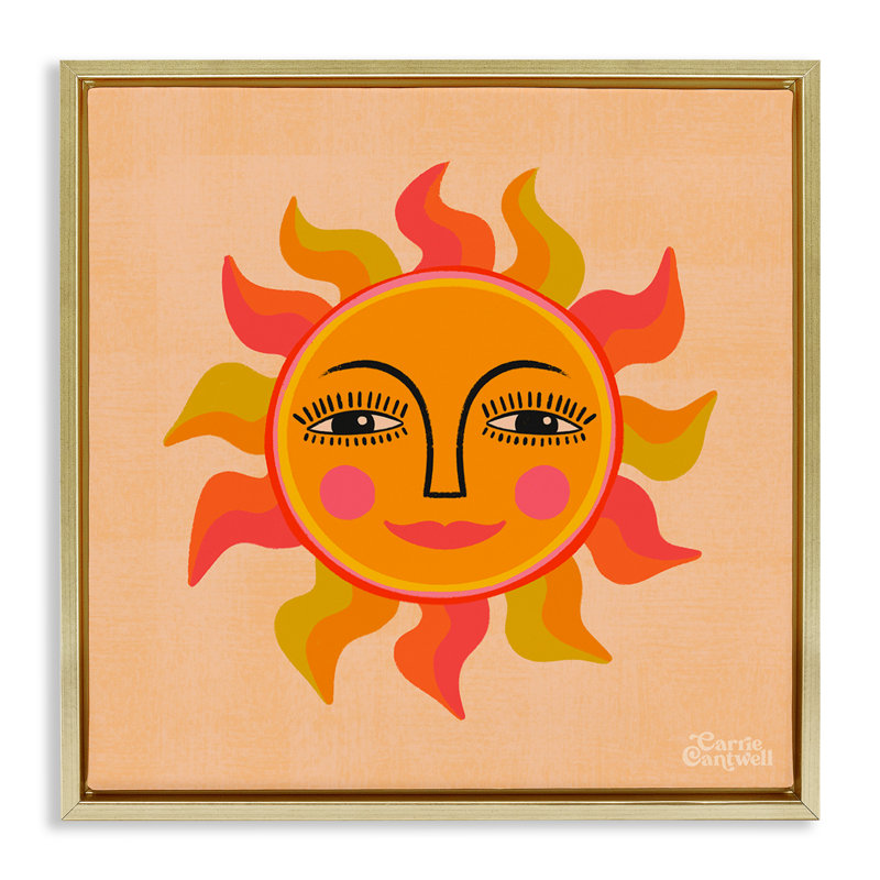 Art mural rétro sur toile flottante encadrée soleil par Carrie Cantwell, H 18 po x l 18 po, Cadre flottant métallique doré