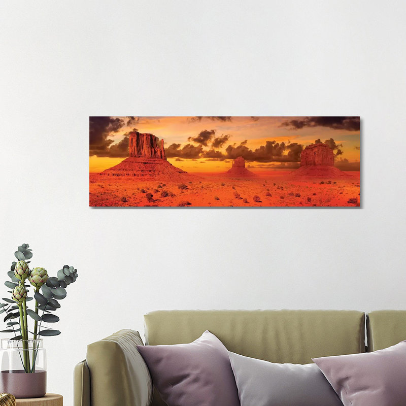 Gorgeous Monument Valley in the Evening 1 Piece Panoramic Wall Art on Canvas, 40.64cm H x 121.92cm W x 1.91cm D
