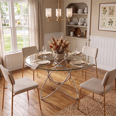 Round Tempered Glass Dining Table with Cross Chrome Metal Legs