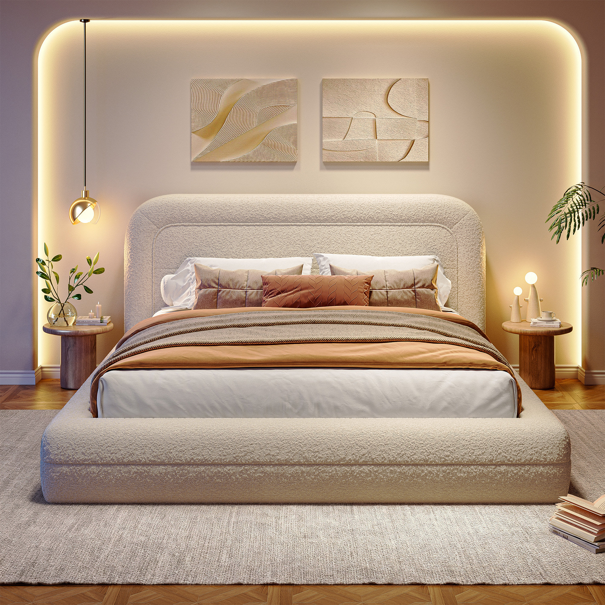 Upholstered Cloud Bed Frame With Anti-Collision Soft Rounded Corners