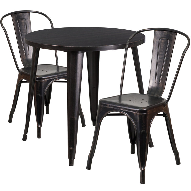 Brinson Round Steel Bistro Set, Black/Antique Gold, 24"