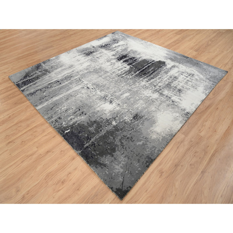 Tapis oriental carré en laine et soie ivoire 8 pi 1 po x 8 pi 1 po AEEAB488051A453AA85BCF3A5D34E814