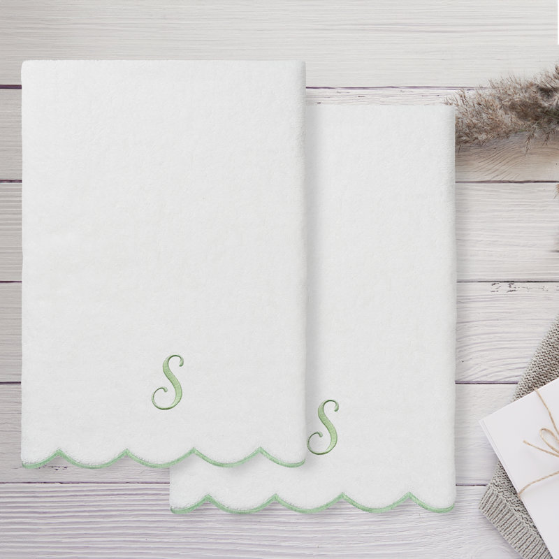  Ensemble de serviettes de bain personnalisables 100% coton turque ADORNIA 2PC, S, Blanc/vert