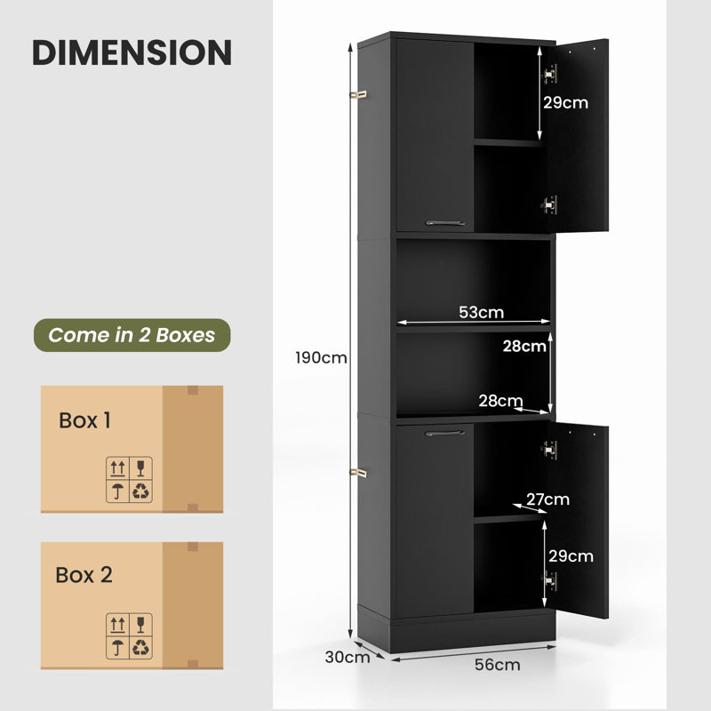 190cm Kitchen Pantry, Black