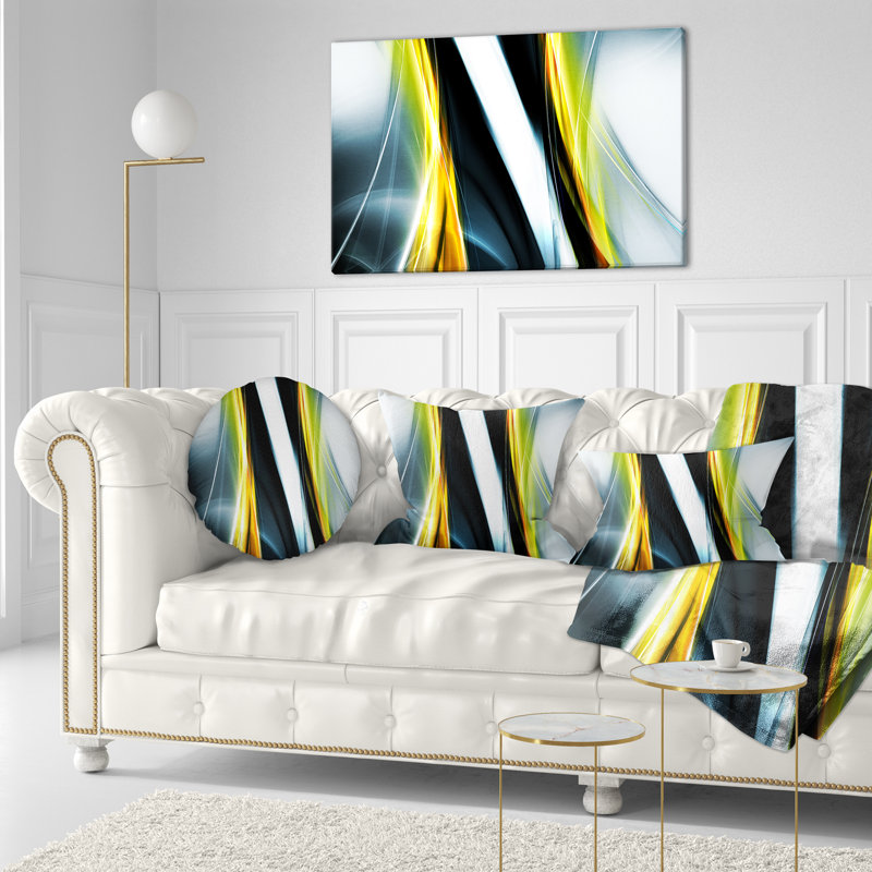 Fractal Lines Yellow White - Coussin imprimé abstrait