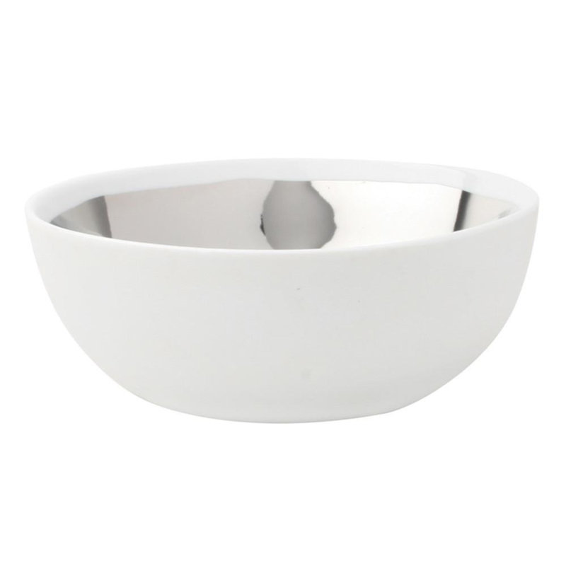 Canvas Home Dauville Porcelain Metallic Extra Large Bowl, White/Platinum Glaze