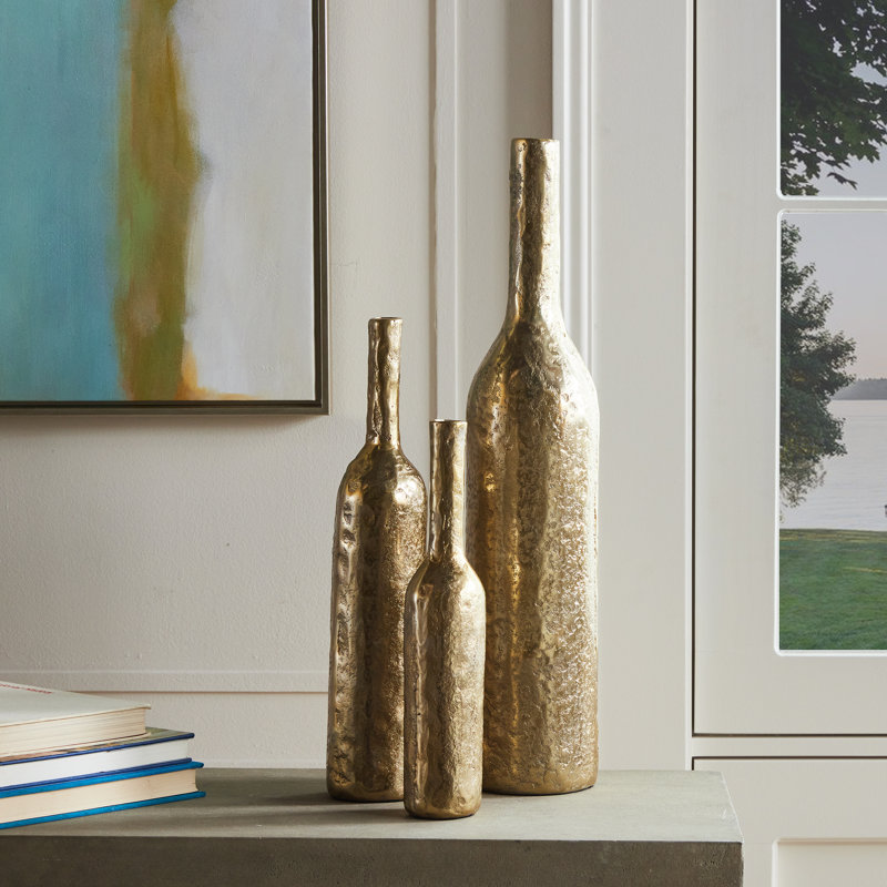 Handmade Aluminum Table Vase, Gold, 14" H x 2.75" W x 2.75" D