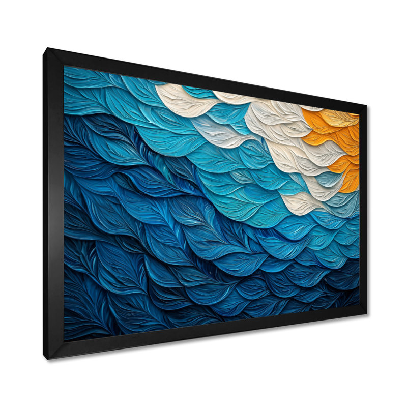 «Botanical Leaves Harmony Into The Ocean II» - feuilles, art mural, Cadre simple, Noir, H 12 po x l 20 po