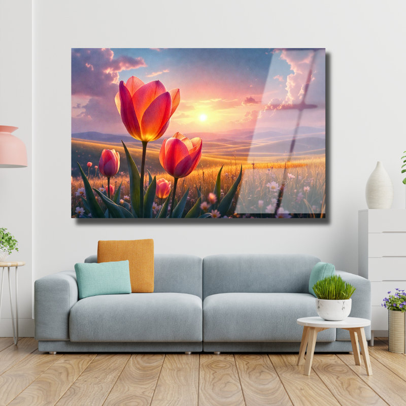 Tulipe, art mural en verre trempé, H 24 po x l 36 po