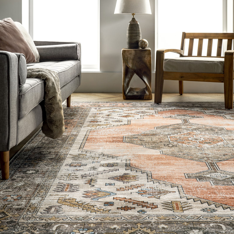 Gracie SpinClean Distressed Medallion Machine Washable Area Rug, Square 8'