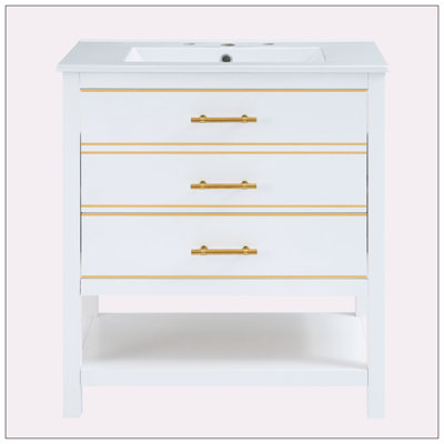 Aaraon 29.90 " W Freestanding Standard 1 Single Vanity Bathroom Vanity With Ceramic Top