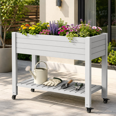 Ashen Gramercie 43.35"W Resin Elevated Garden Bed on Wheels（light grey）