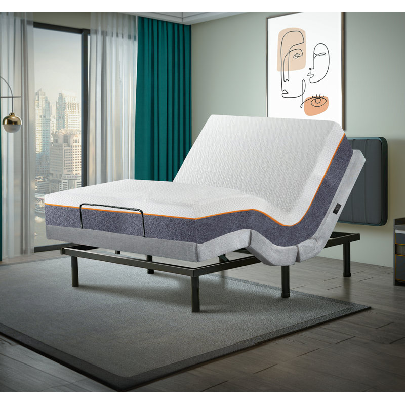 Lit réglable massant avec télécommande sans fil, matelas de 10 po inclus, Très grand
