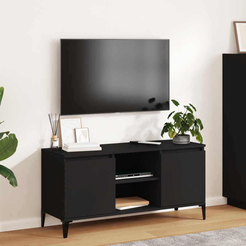 Steyning Unfinished TV Stand with Fireplace Included, Black