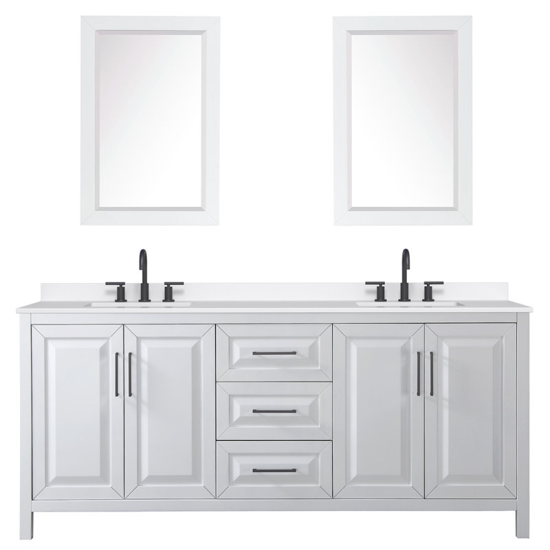 Daria 80'' W Vanity, White, Matte Black, Giotto Quartz
