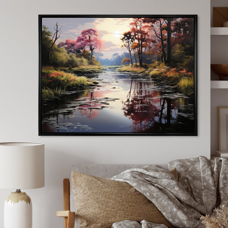 Green Canal Serenitys Reflection - impression, H 12 po x l 20 po x P 1 po, Cadre flottant noir