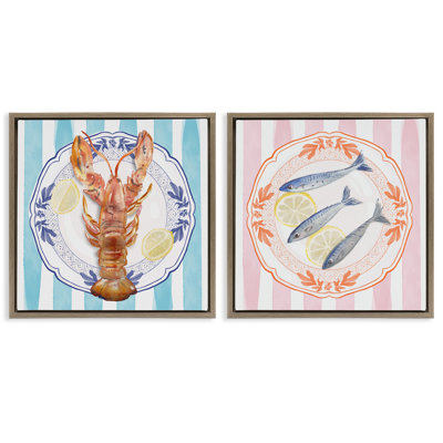 Lobster & Sardines Plates 2pc Floating Frame Set, design by Christie Adams