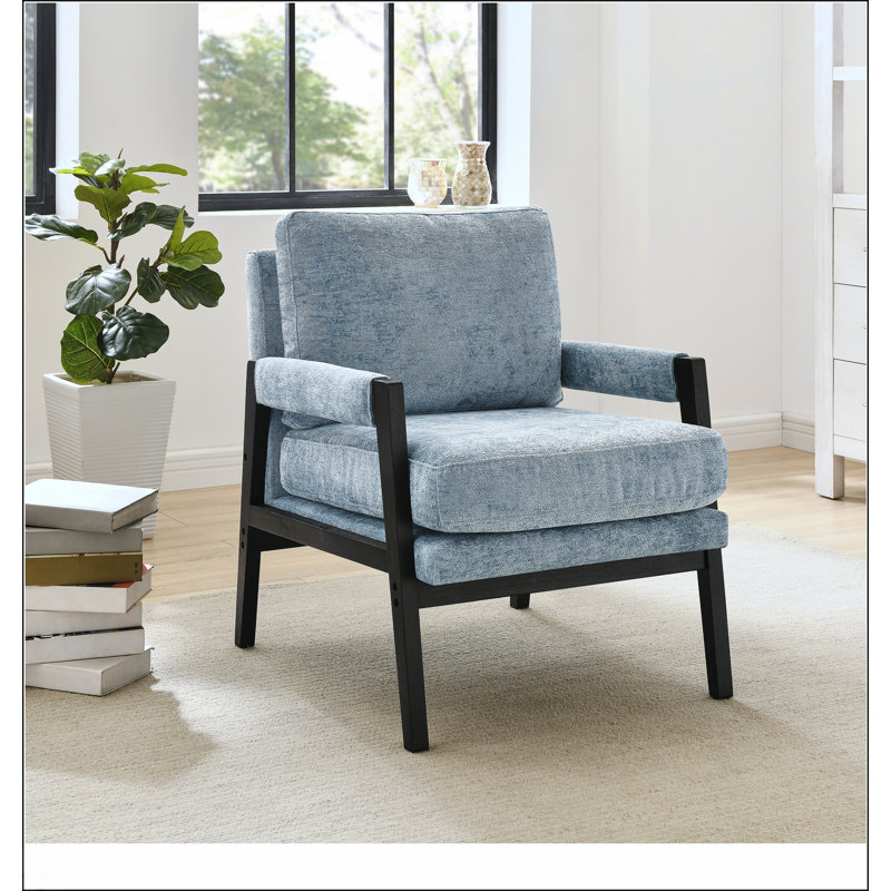 Fauteuil d'appoint rembourré en chenille de style Mid-Century moderne, bleu, alliant confort et style pour un espace de vie confortable et élégant